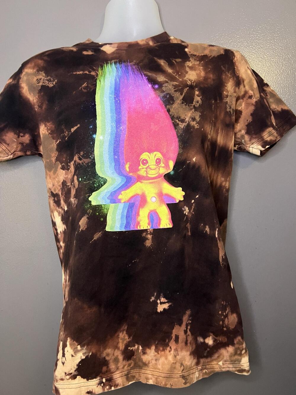Good Luck Trolls Shirt Mens Small Brown Bleach Tie Dye Rainbow Graphic Tee - Picture 2 of 8